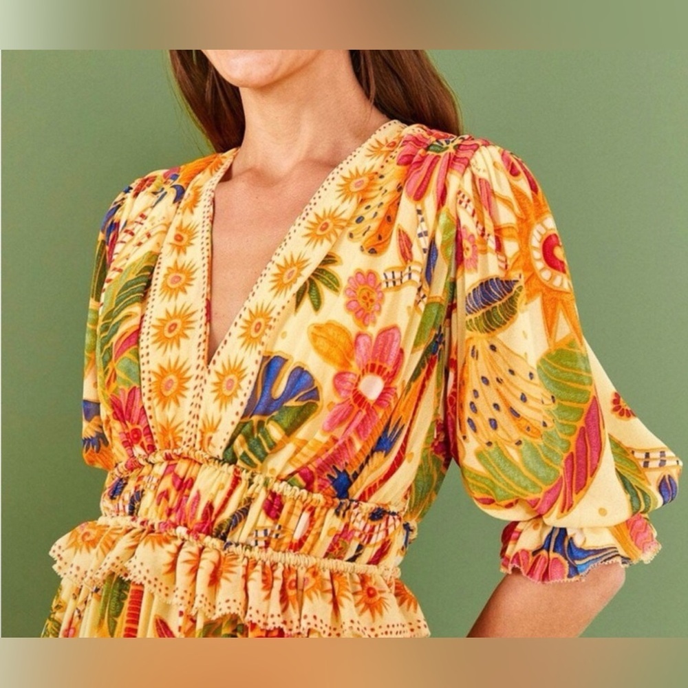 FARM Rio Yellow Rio Tapestry Maxi Dress sz small - Picture 3 of 12